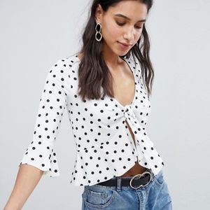 ASOS Top with tie front in polka dot
